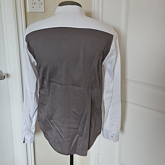 Guess Men's Two-Tone Slim Fit Button Down Long Sleeves Shirt Medium White/ Gray - Picture 6 of 16